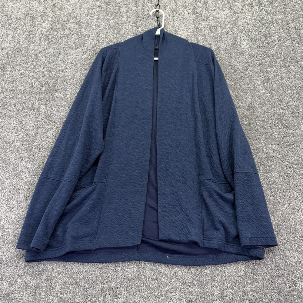 PrAna Sweater Cardigan Womens XL Blue Open Front Knit Pockets Casual Stretch